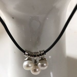 Triple silver pearl drop necklace